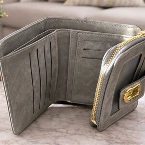 Gray Wallet with Gold Clasp